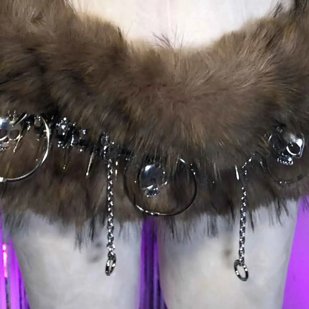 Punk Rock Studded Hand Made Emo Kawaii E-Girls 90s O-ring Skull Gothic Harajuku DIY Goth Eco Y2K Faux Fur TOPS Hip Hop Grunge