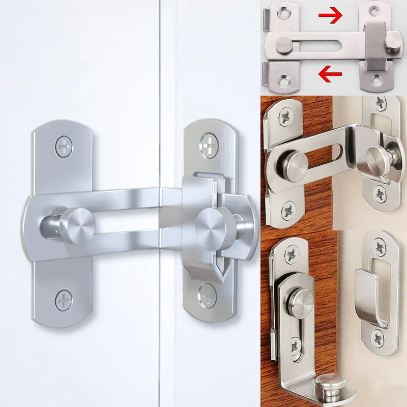 90/180 Degree Stainless Steel Door Latch Bolts Sliding Barn Door Thickened Safety Buckle Window Cabinet Locks with Screws hooks