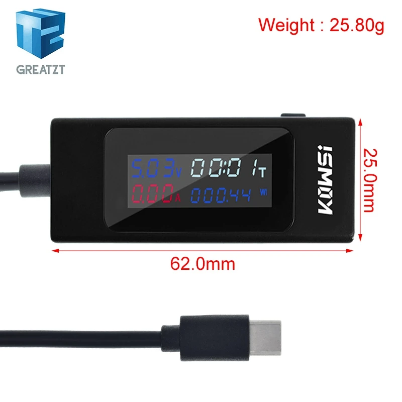 TZT 4-30V 6.5A Voltage Type-C USB-C Tester Current Meter Timing Ammeter Digital Monitor USB Charger Tester Power Meter KWS-065C