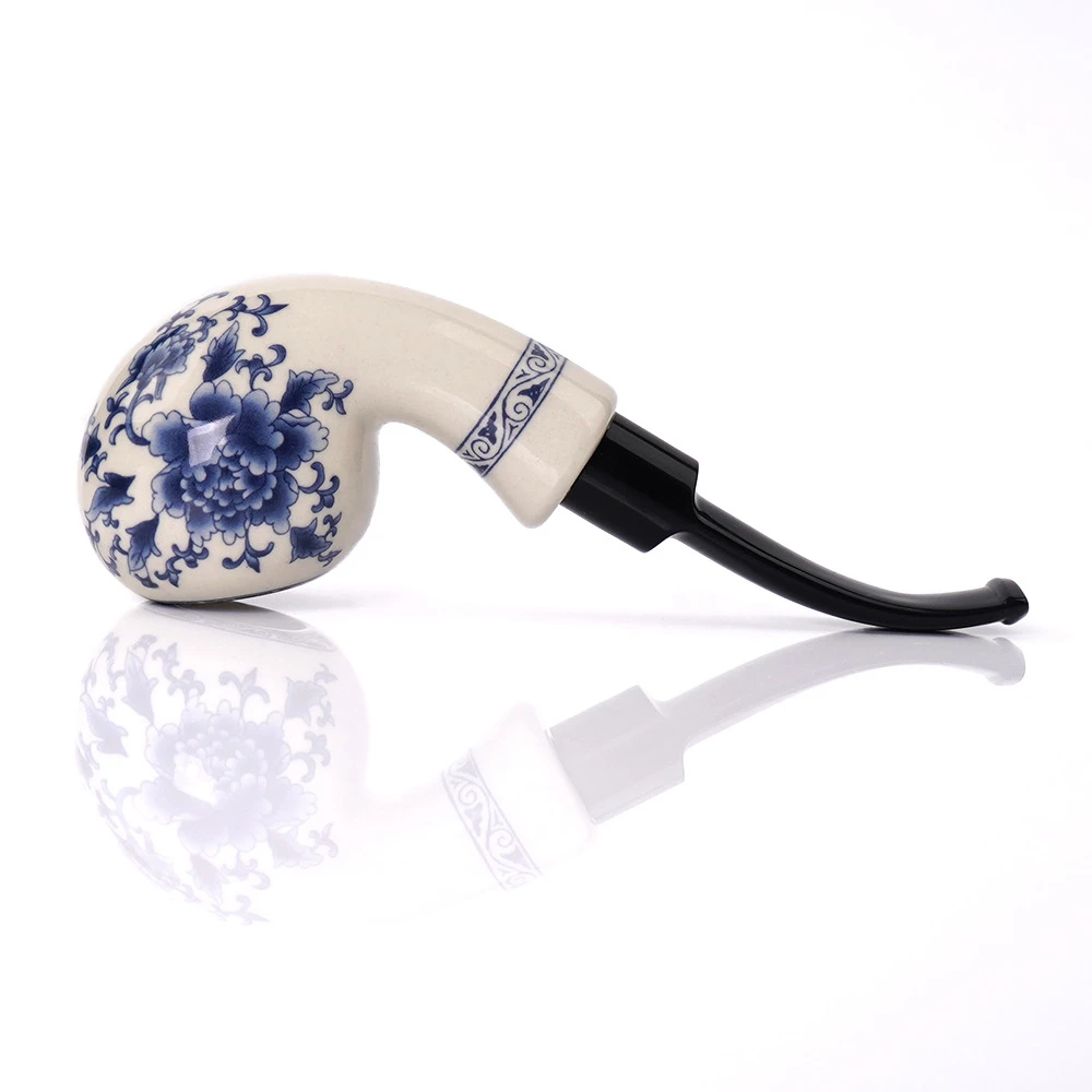 Chinese Ceramic Tobacco Pipe Set, Smoking Pipes, Blue and White Porcelain Decorations, A Set of Smoking Pipes with Pipe Racks