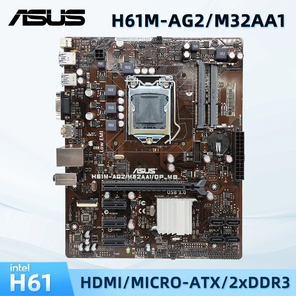 

H61M LGA 1155 ASUS H61M-AG2/M32AA1/DP_MB Supports 2nd 3rd Gen Core i3 i5 i7 Processor 2x DIMM Max. 16GB DDR3 Micro ATX Mainboard