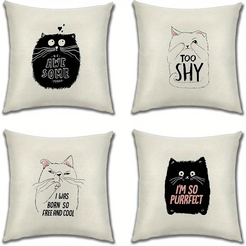 Housse de coussin à motif de chat mignon, décoration d'intérieur, AWE SOME-TOO SHY, adaptée au canapé, chambre à coucher, voiture
