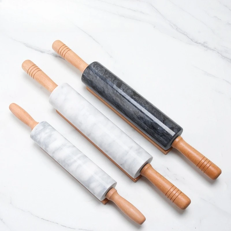 

Marble rolling pin Solid wood handle Household roll Dumpling skin roll