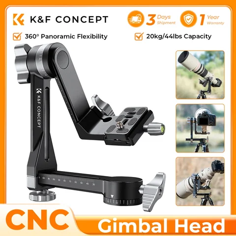 K&F CONCEPT Tripod Gimbal Head CNC Aluminium Alloy Heavy Duty 360° Panoramic Head with Arca 20kg/44lbs Load for DSLR Cameras