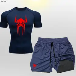 2099 Compression Shirt Man Spider Fitness Gym 2 in 1 Shorts Workout Rashguard Jiu Jitsu Running Joggers Training Clothes Set Men