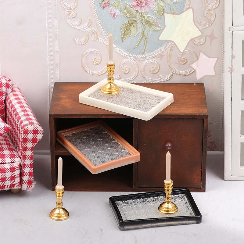

1/12 Dollhouse Simulation Candle On Tray Model For Living Room Bedroom Doll House Mini Furniture Decor Ornaments