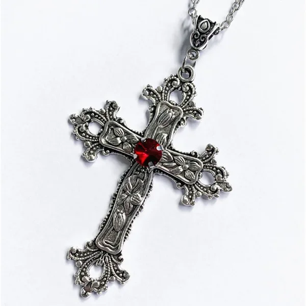 Cross pendant necklace Gothic style zircon inlaid 