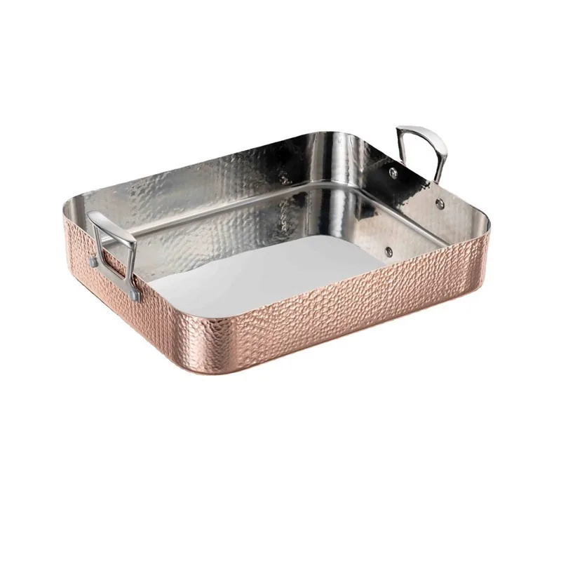 

Copper hammer square plate rectangular ears grilled fish tray home baking cake holder