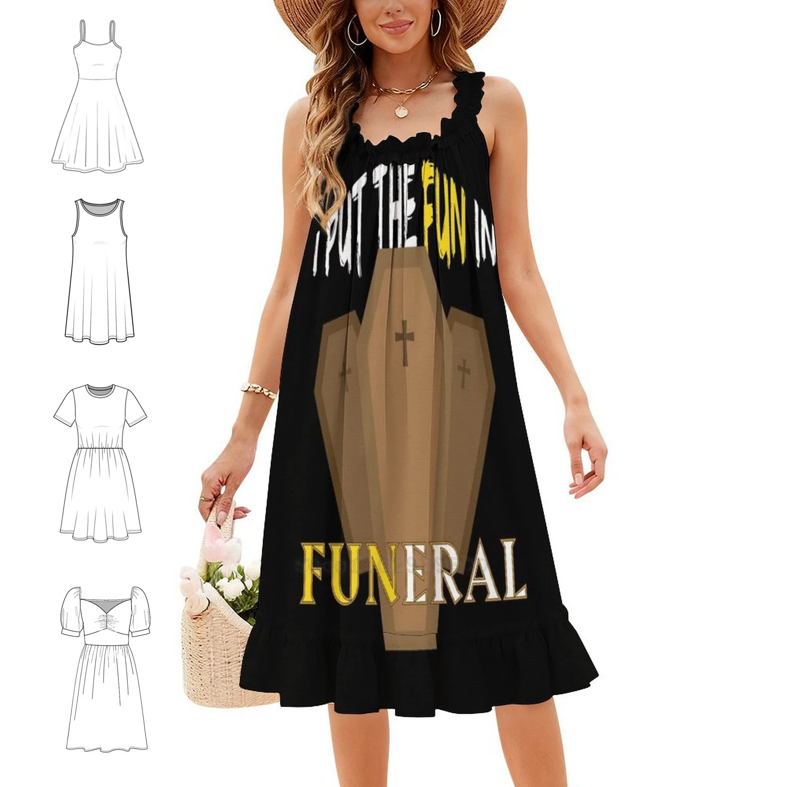 I Put The Fun In Funeral Morticians Funeral Director Bohemian Sleeveless Dress Multi-Print Beach Vacation Party Dress Outift