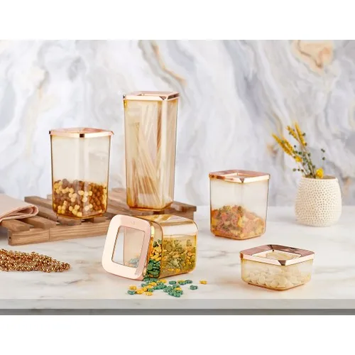 Vip John 5 Set Transparent Copper Square Storage Container Jar