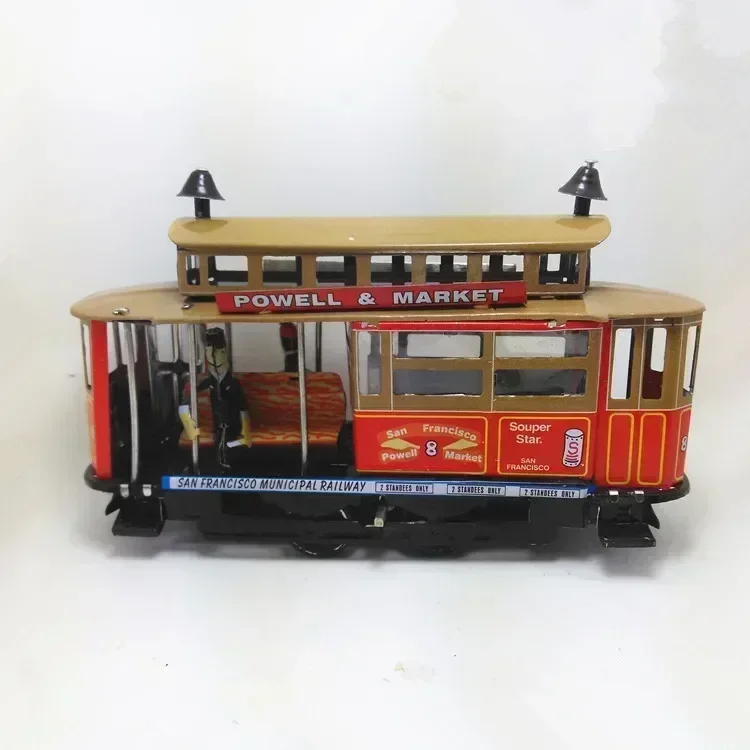 Metal Tin Los Angeles trolley Adult Collection Retro figure Mechanical Clockwork model Wind up toy birthday gift