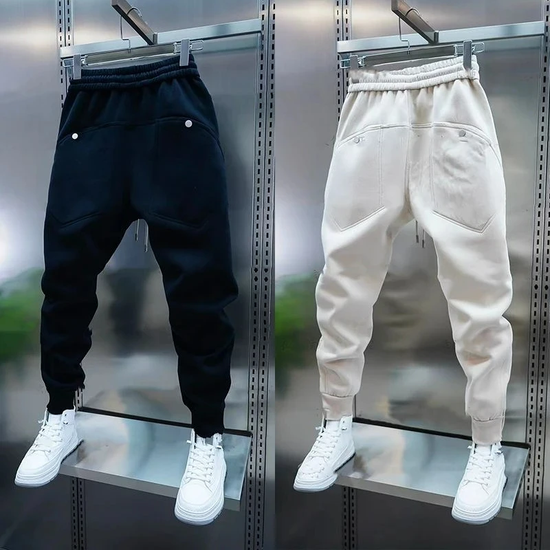 

Мужские осенние новые легкие повседневные брюки класса люкс с эластичным поясом, свободного кроя, модные, цветные, прямые спортивные штаны