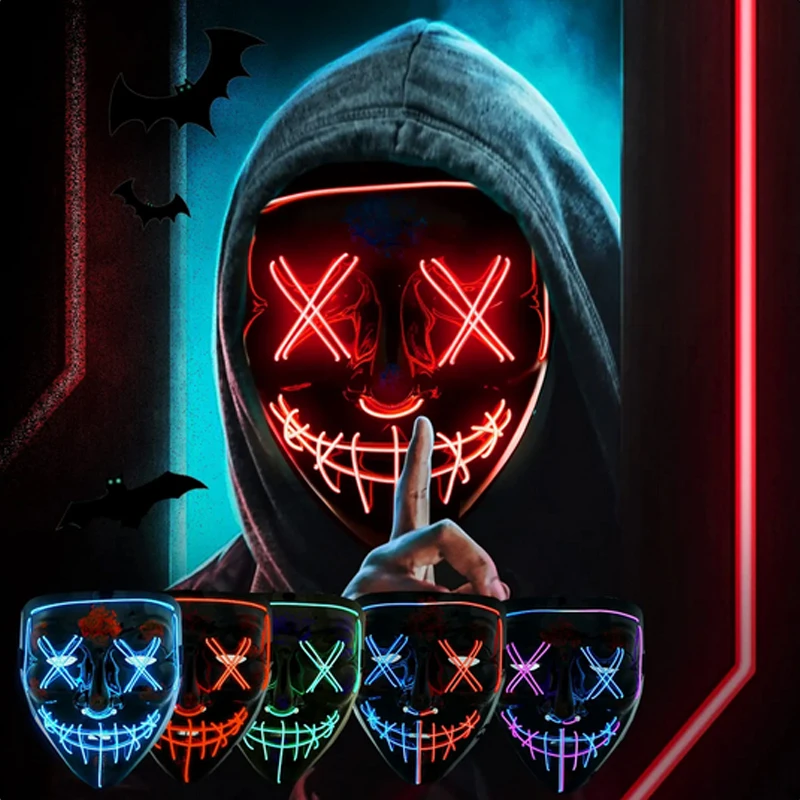 Horror Wireless Glowing Purge Maske Männer Frauen Cosplay Kostüm Karneval Leuchtende V Masken Spukhaus Leuchten Neon Dekoration