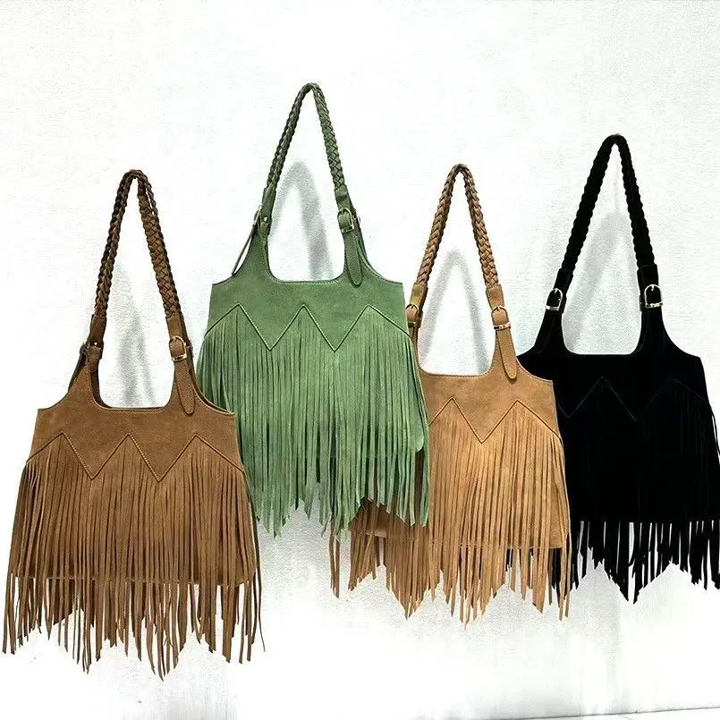 Fashionable retro fringed women's bag Large capacity ethnic style eye-catching and versatile single shoulder handbag