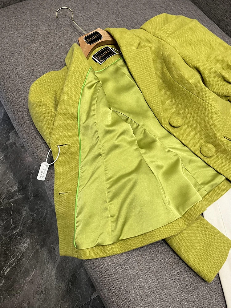 신상 여성 슬림핏 롱 슬리브 브이넥 버블 슬리브 자켓 두 개의 버튼 개성 있는 아우터웨어 출퇴근용 순색