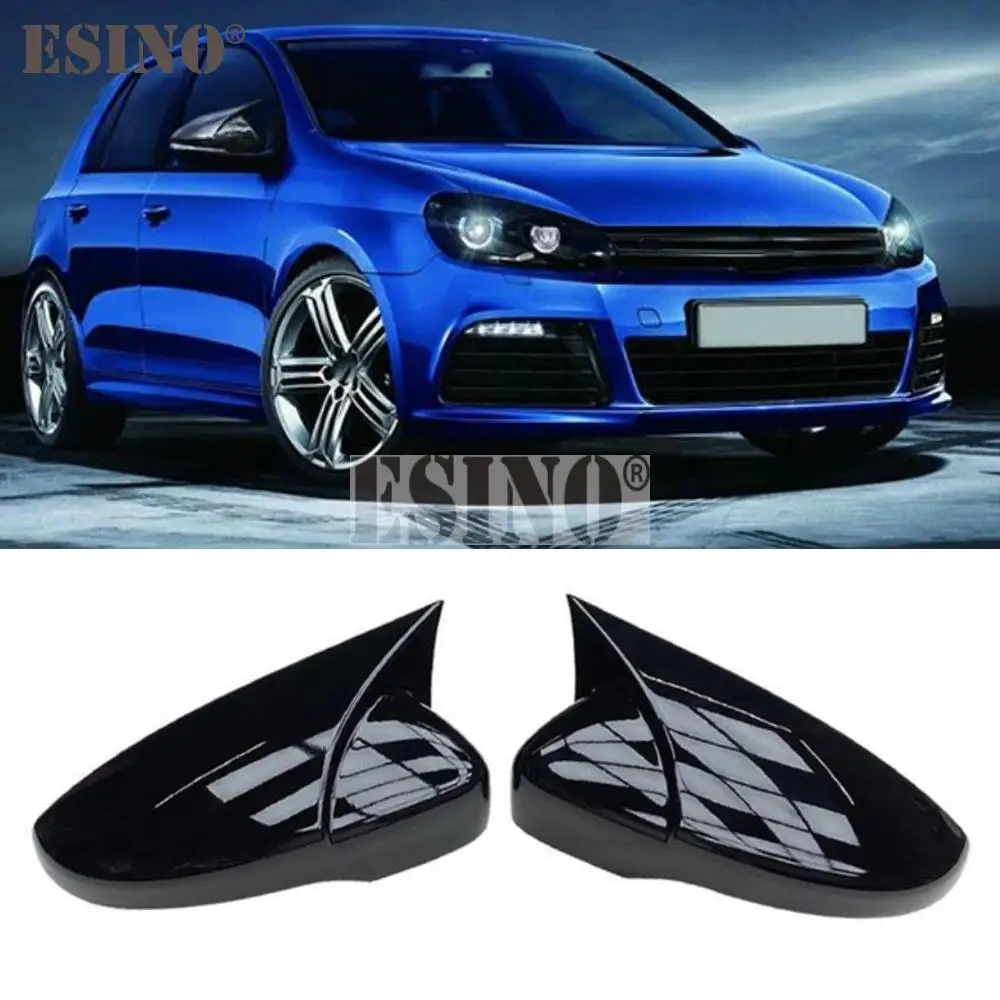 

2 x ABS Bright Black Oxhorn DesignRearview Side Mirror Replacement Covers Cases For Volkswagen VW Golf MK6 GTI Golf R Touran