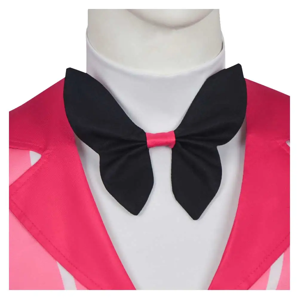 TV Hell Inn 2 Alastor تأثيري الوردي البدلة زي مخطط معطف السراويل قفازات الملابس مجموعة هالوين لعب الأدوار موحدة كرنفال حفلة