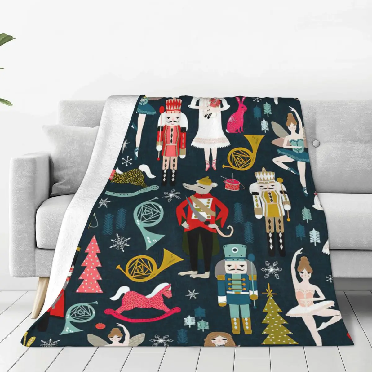 

Merry Christmas New Year Blanket Flannel All Season Nutcracker Music Dance Warm Throw Blanket for Home Travel Bedspreads