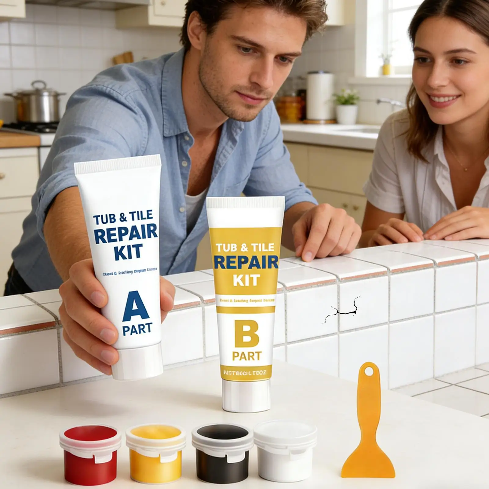 Waterproof Tile & Grout Repair Kit Permanently Seals Cracks Prevents Mold & Leaks For Bathtub, Shower, Bathroom & Kitchen Floors