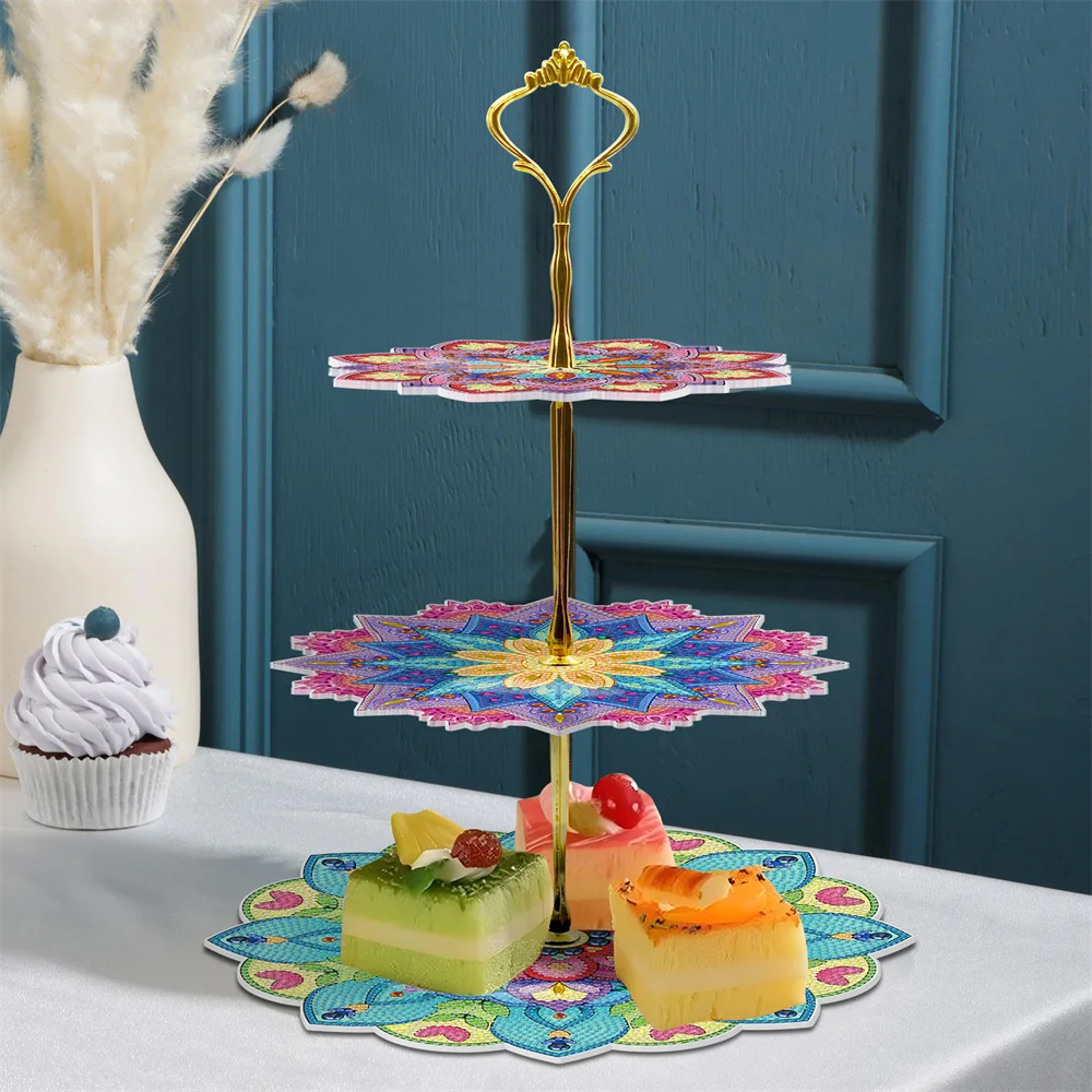 

New Exquisite Diy Diamond Painting Dinner Plate Mandala Flower Three Layer Design Fruit Food Tray Desktop Decoration Mosaic Art