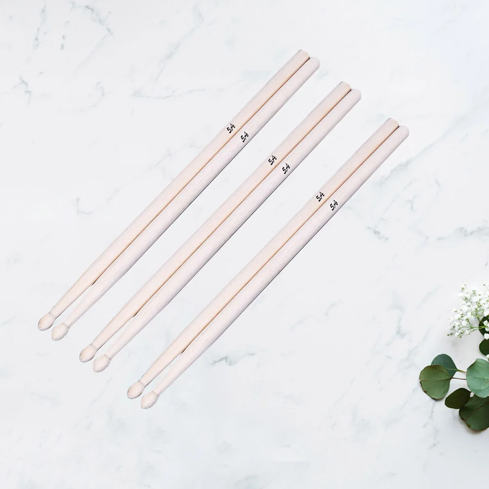 

3Pairs Drumsticks 5a Maple Wooden Lightweight Sturdy Long Grip Triangular Mallet Head Suitable for Beginner Practice Stage