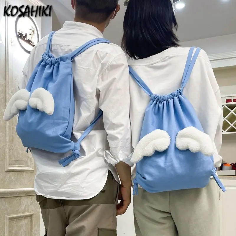 

Personality Sweet Simple Wing Back Pack Men Women Outdoors Casual Travel Backpacks Drawstring Y2k Aesthetic Preppy Schoolbags