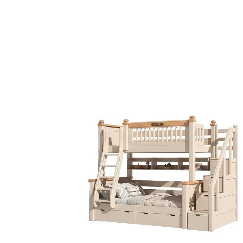 Upper and lower double-layer all-solid wood high and low thickened upper and lower bunk beds, second-layer beds