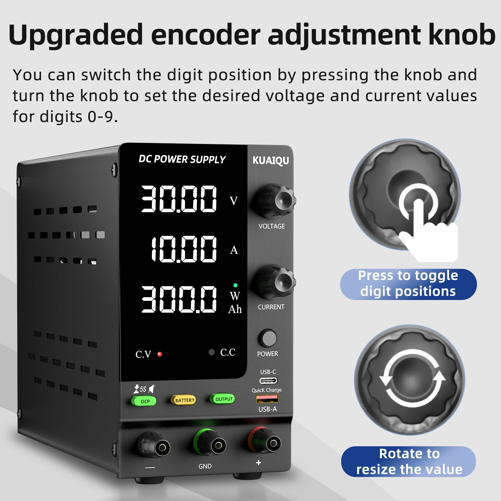 KUAIQU Stabilisierte Labor-Stromversorgung 0~61V 0~5,1A Variables Wiederaufladbares Batterieladegerät Stabile Spannung und Strom Hohe Präzision – Detail 12