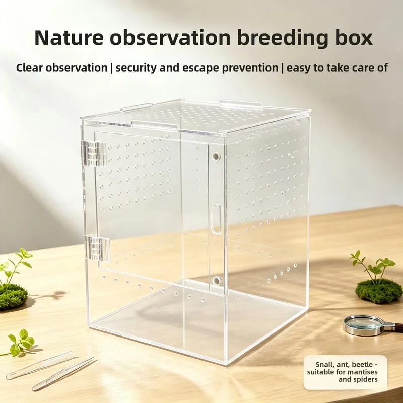 Acrylic Reptile Terrarium Insect Breeding Box-Ventilated Arboreal Enclosure for Praying Mantis Spider Crested Gecko,Transparency