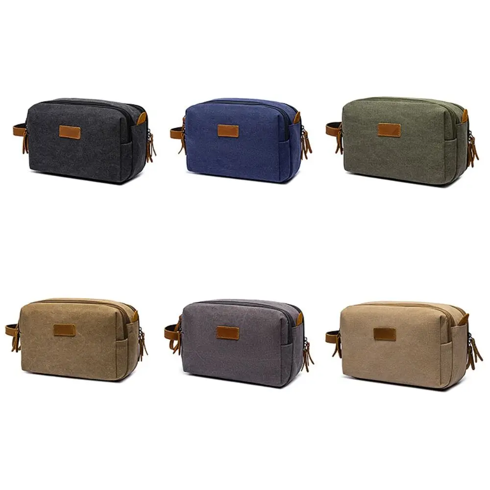 

Portable Digital Storage Bag Solid Color Waterproof Wear-resistant Handbag Large Capacity Canvas Makeup Bag Travel
