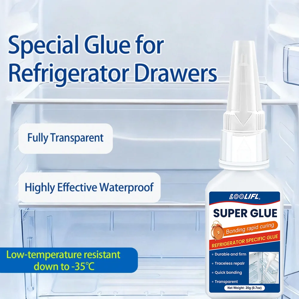 50ml Super Glue Refrigerator Special Super Glue Waterproof Transparent Low Temp Resistant Adhesive for Drawer Door Seal Repair