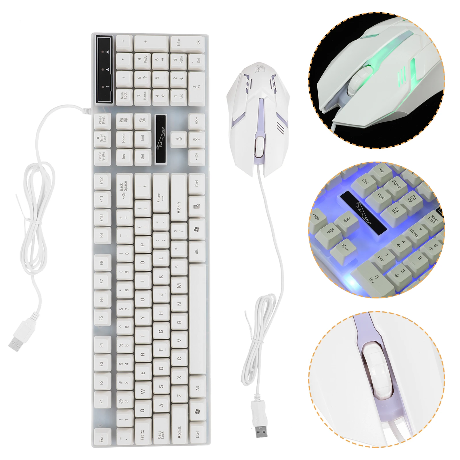 

104 Keys Mechanical Feel Gaming Wired Desktop Non Conflict Anti LED Backlit Game Mouse Set for for Gaming