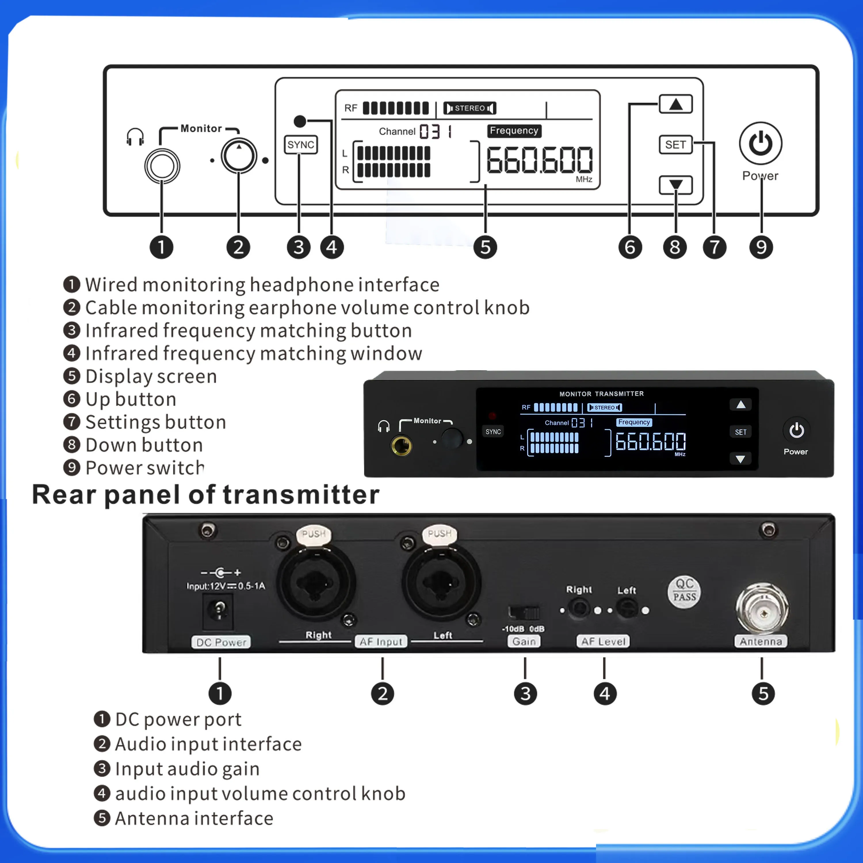 LCZ Audio PSM6 Professional IEM ستيريو / أحادي قابل للتحويل في الأذن تردد قابل للتعديل من 500 ميجا هرتز 600 ميجا هرتز 800 ميجا هرتز 900 ميجا هرتز
