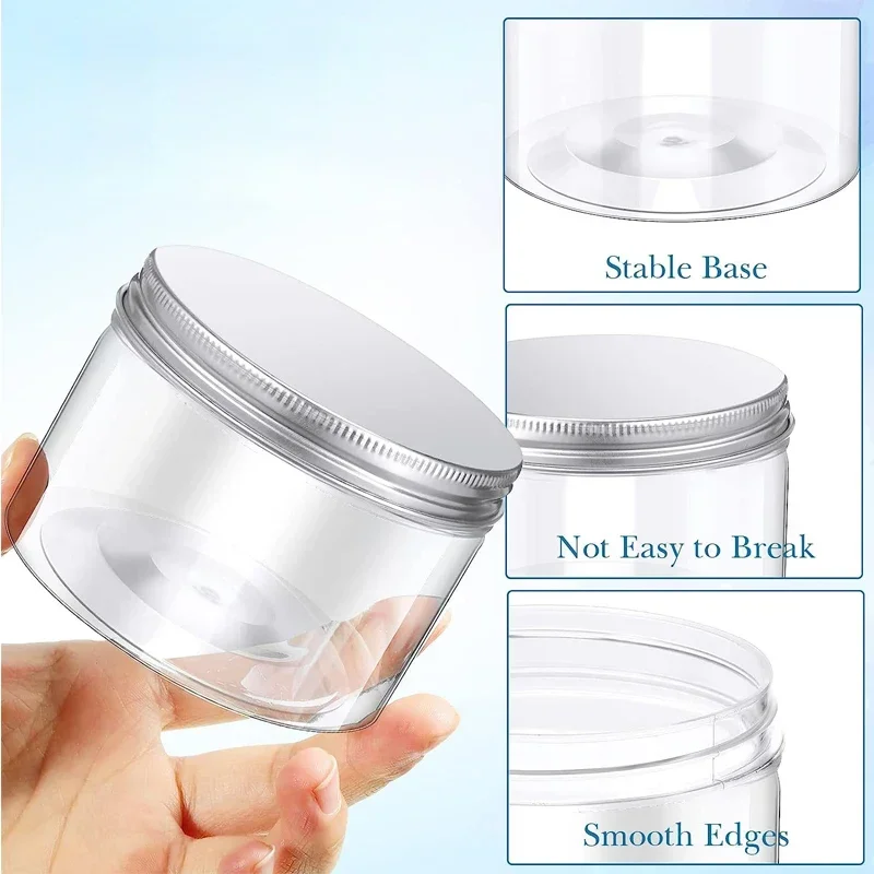 5Pcs 150-580ml Clear Plastic Jars W/ Aluminum Lids Refillable Straight Cylinders Jar Container For Dry Cargo Jams Peanuts Snacks