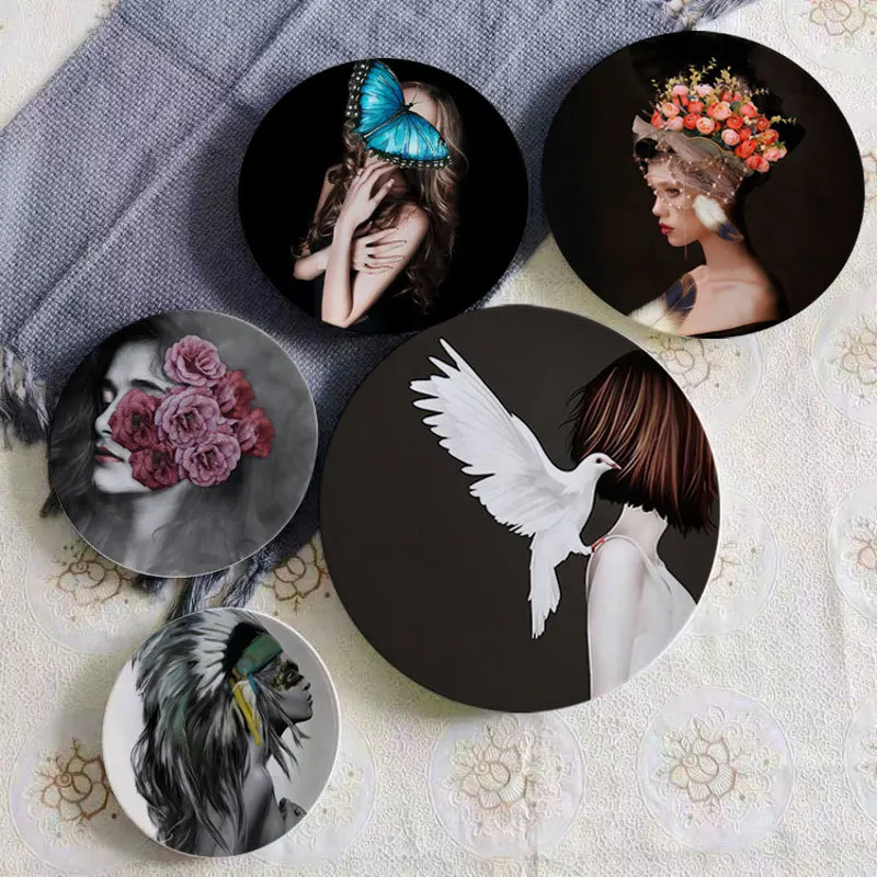 

Modern Sexy Female Ceramic Decorative Plate Porcelain Trays TV Cabinets Display Creative Home Decor Art Design Sign Board