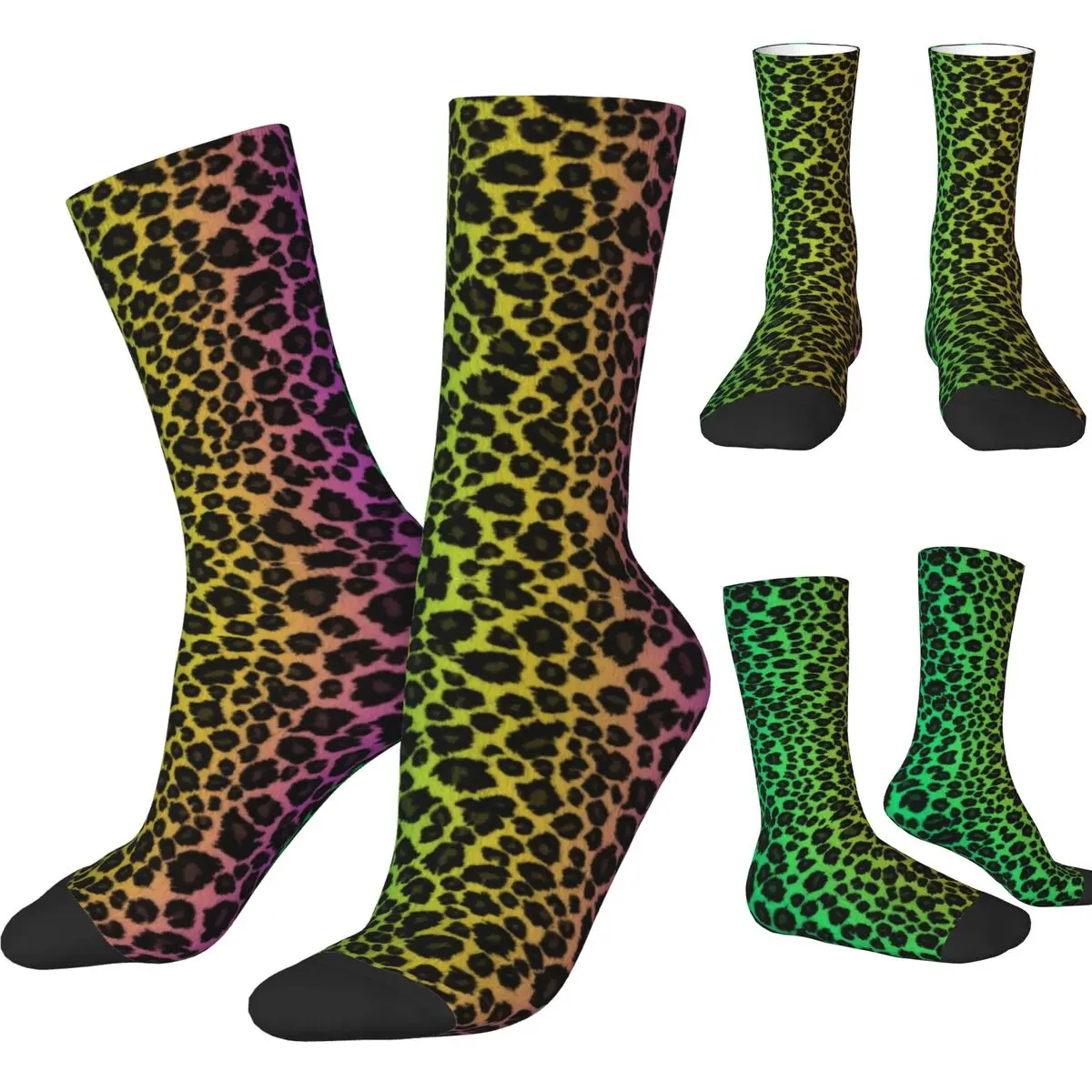 Green Yellow Purple Leopard Skin Socks Gothic Stockings Winter Non Slip Adults Men Socks Medium Soft Design Cycling Socks