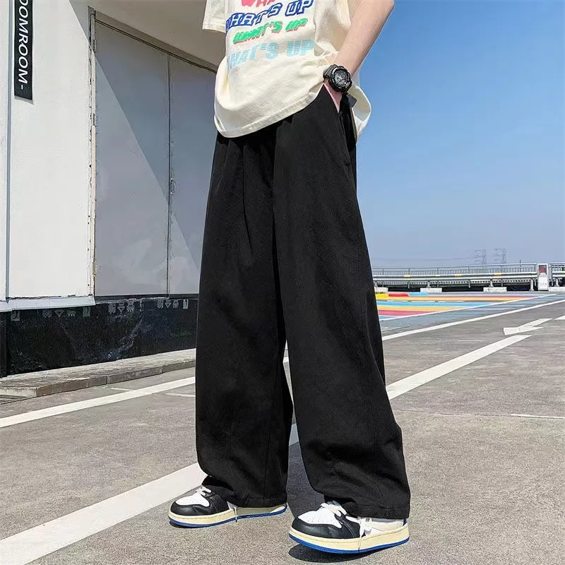 Spring Cotton Wide Leg Pants Men Fashion Solid Color Casual Pants Men Streetwear Korean Loose Straight Pants Mens Trousers S-5XL