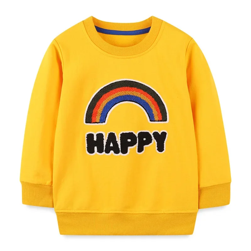 2-7T 100% Cotton Sweatshirts Boys Girls Pullover Tops Cute Rainbow HAPPY Letter Hoodies Long Sleeve Autumn Winter Clothes