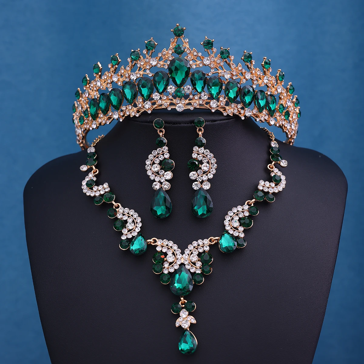 3Pcs/set Baroque Crystal Bridal Jewelry Rhinestone Tiaras Crown Necklace Earring For Bride Women Wedding Jewelry Set Gift image 2