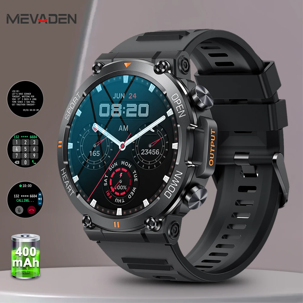 MEVADEN 1,39 Zoll Outdoor Sport Smartwatch Bluetooth-Anruf Herren Fitness-Tracker Gesundheitsmonitor 400mAh Smartwatch für Android IOS MD56