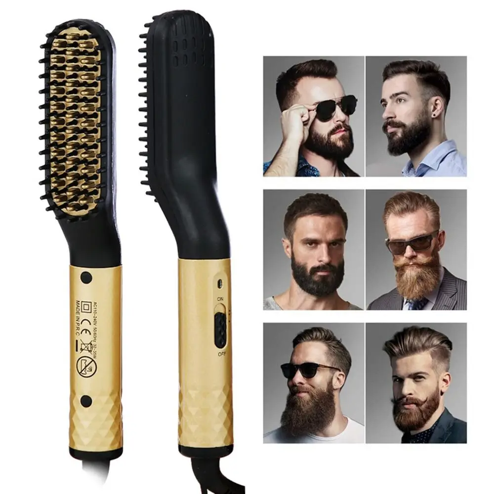 Mini cerâmica barba styling ferramenta para homens, escova de cabelo profissional, barba alisamento pente