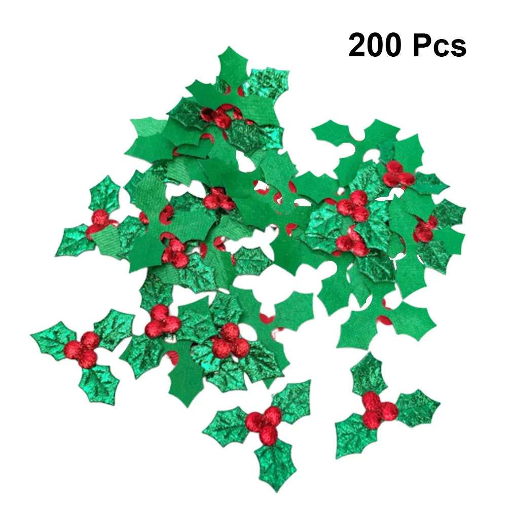 

200Pcs Christmas Hat Decor Lifelike Polyester Leaf with Red Berries for DIY Floral Wreath Bouquet Crown Luau Party Shower