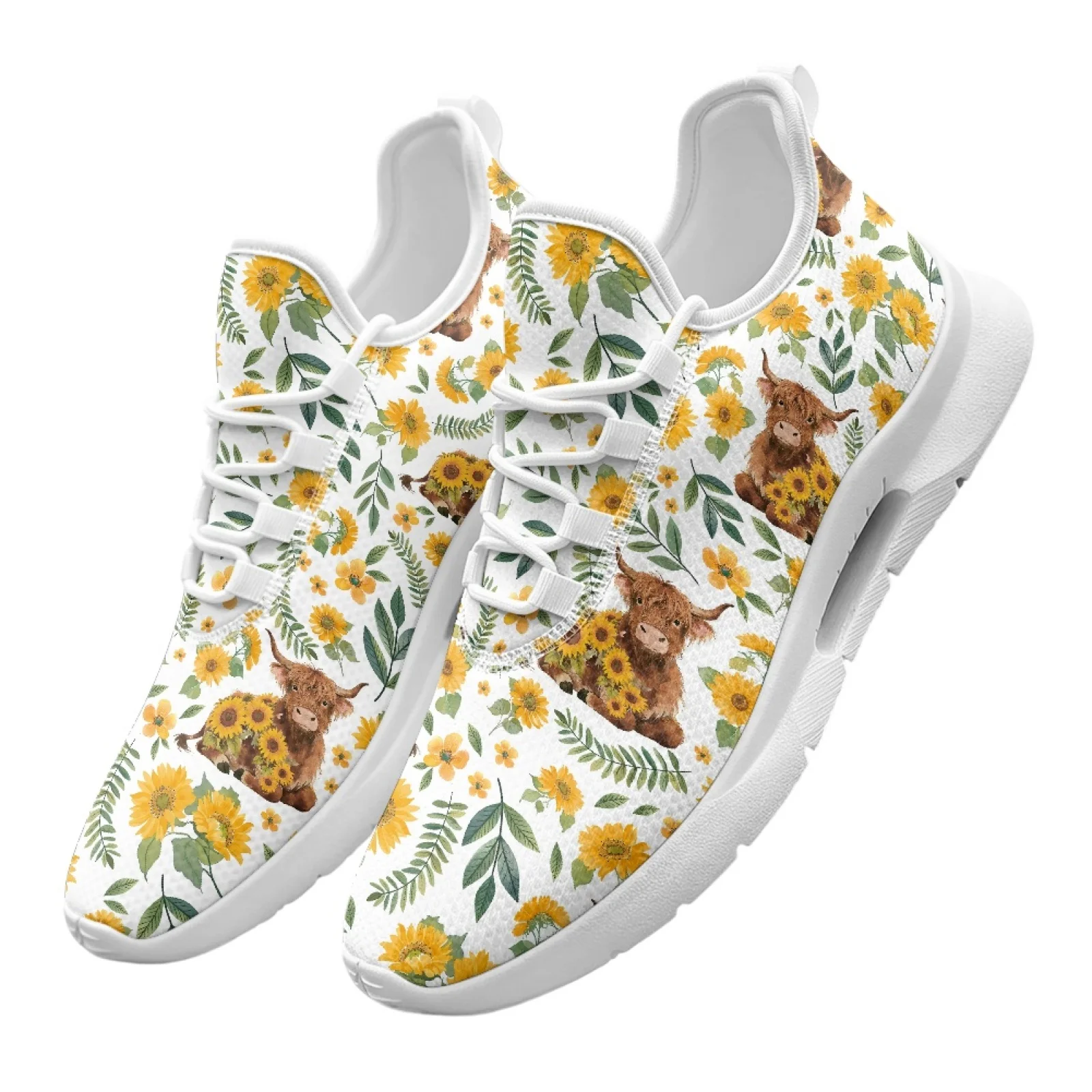 

XIXIRIMIDO Lace-up Casual Shoes Mens Sneakers Comfortable Mesh Breathable Walking Shoe Women's Lightweight Sneaker Highland Cow
