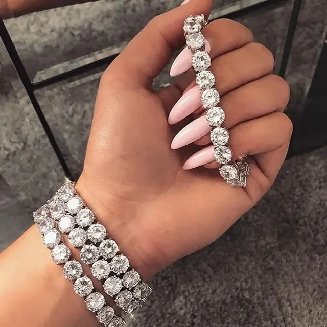 موضة جديدة فاخرة كبيرة 8 مللي متر تشيكوسلوفاكيا تنس سلسلة مثلج خارج 5A مكعب زركونيا سوار النساء فتاة الهيب هوب بلينغ إثارة مجوهرات الزفاف