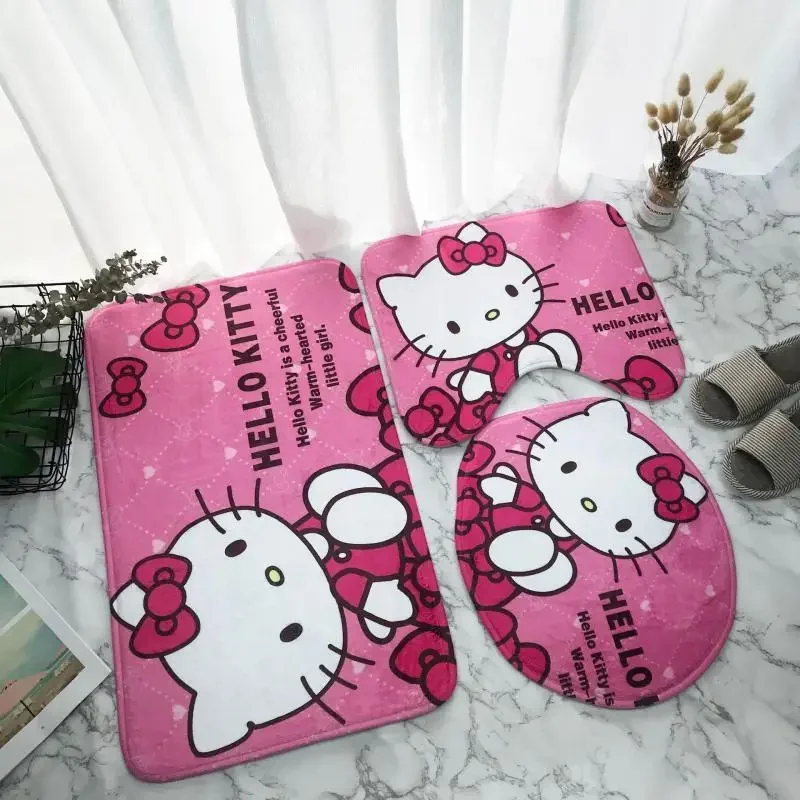 3Pcs/set Kawaii Anime Hello Kitty Melody Flannel Sponge Non-Slip Floor Mat Cartoon Toilet Cover Pad Bathroom Mat Antiskid Carpet