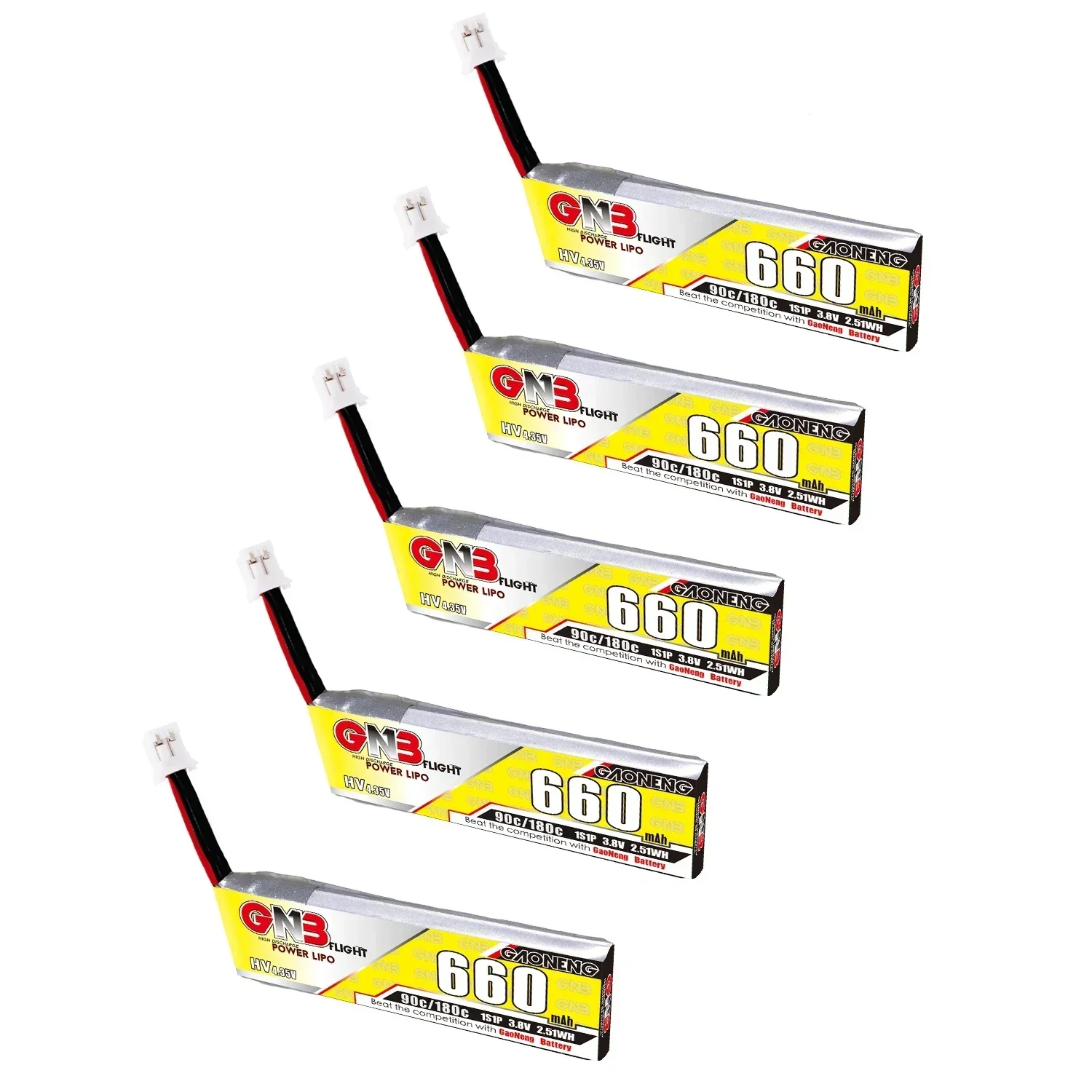 5 X GNB 3.8V 660mAh 1S 90C 4.35V HV Lipo Battery With PH2.0 Connector For FPV Whoop Drone LDARC TINY7 RC Quadcopter