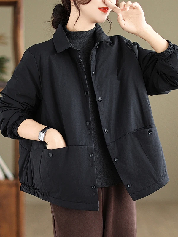 

Korean Sle Thiened Cotton Jaet Women's Winter Loose Color Versatile Single Button Warm Cotton Coat Faionable Co...