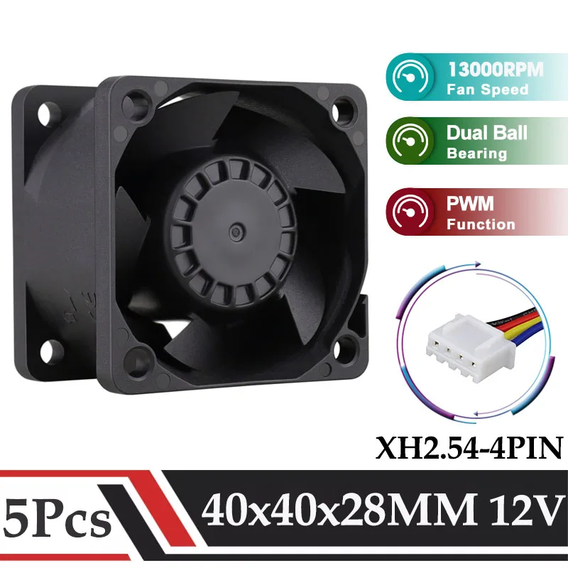 

5Pcs GDSTIME DC 12V 40x28MM Dual Ball Bearing High Speed Booster Fan 4028 Powerful Cooler 4PIN With PWM Function For AVC Cooling