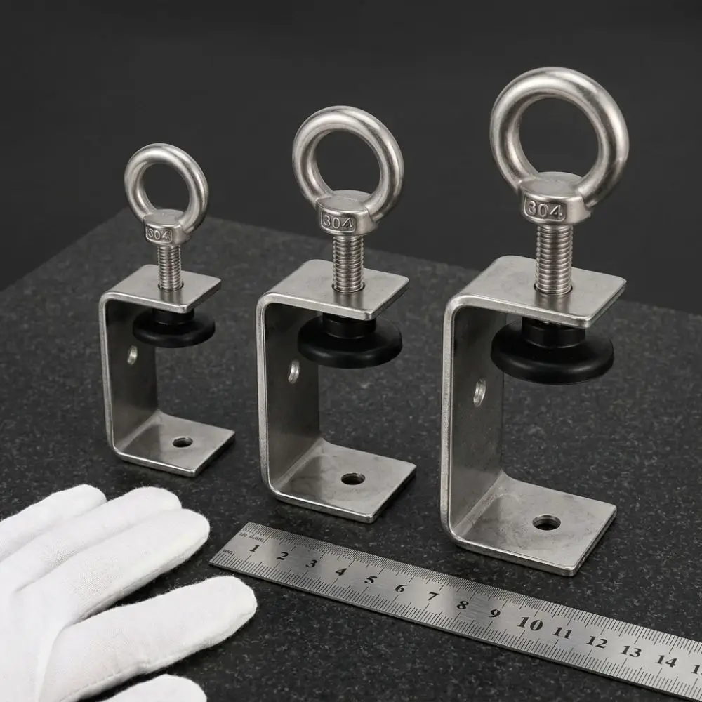 1pcs304 Stainless Steel C-clamp Steel Pipe Square Clamp Pull Ring Adjustable Fixed Holder Clip Multi-function Hardware Fasteners