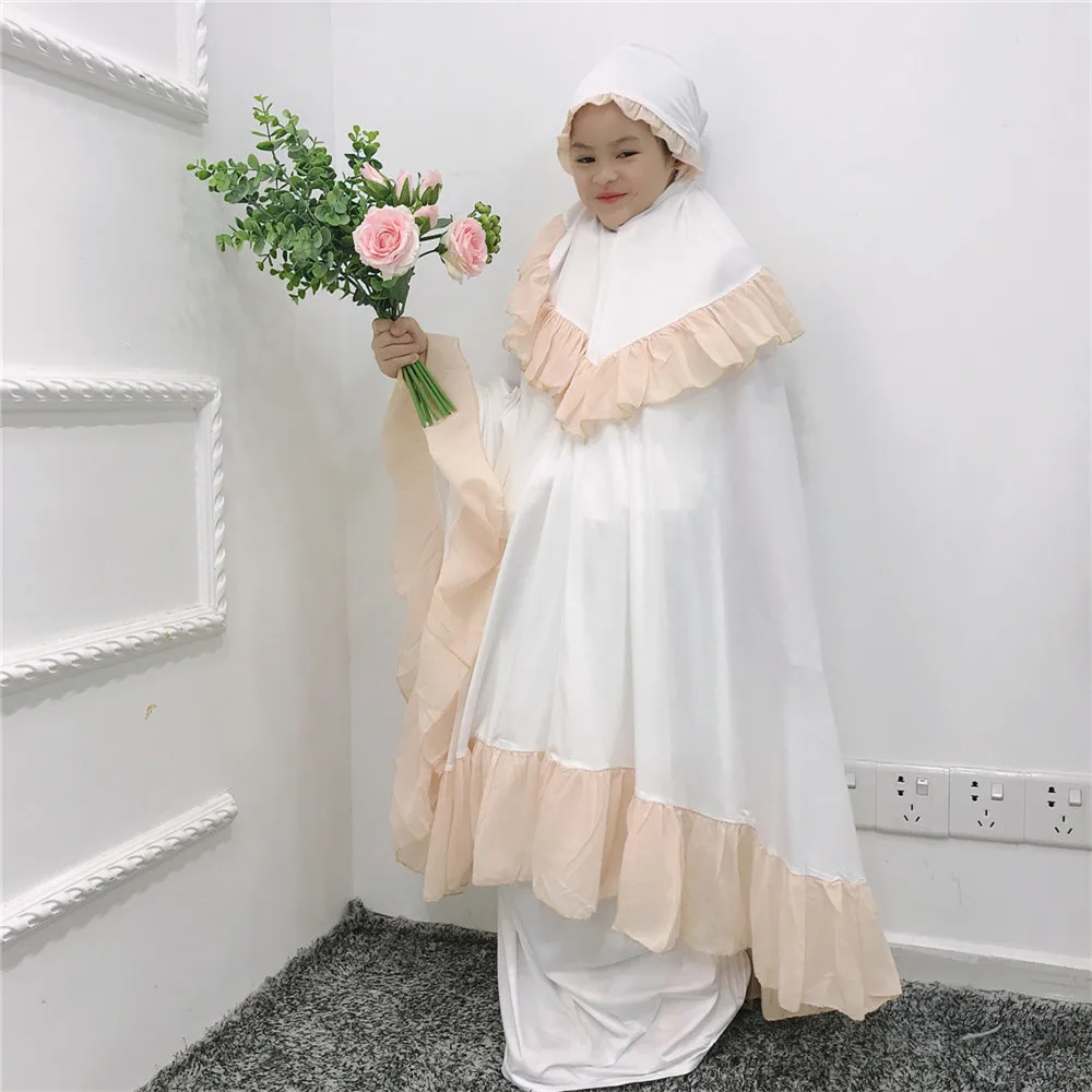 

Muslim Kids Girls Hijab Dress Eid Ramadan Prayer Garment Overhead Kaftan Hooded Khimar Abayas Islamic Clothing Arab Niqab Abaya